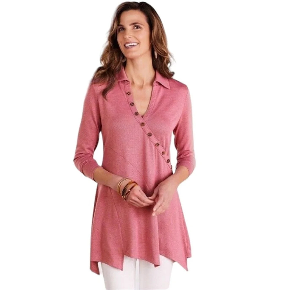 Soft Surroundings Dusty Rose Tamara Tunic Top Button Detail Size Medium